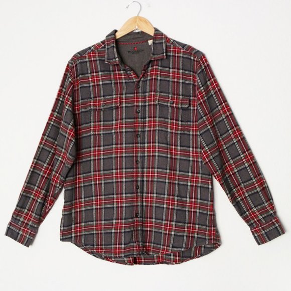 Woolrich Men's Ultimate Flannel Premium Brushed Cotton Shirt XL Red Gray Plaid - Picture 1 of 16